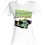 Back to the Future Neon Car White Juniors T-Shirt